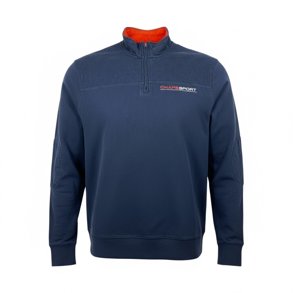 Chaps Sport Mens Navy Blue Quilted Shoulder Quarter Zip Pullover Sweatshirt XL